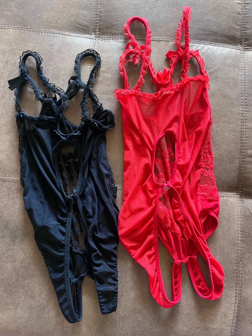 Fashion Nova Lace-Trim Sheer Chemise in Red & Black